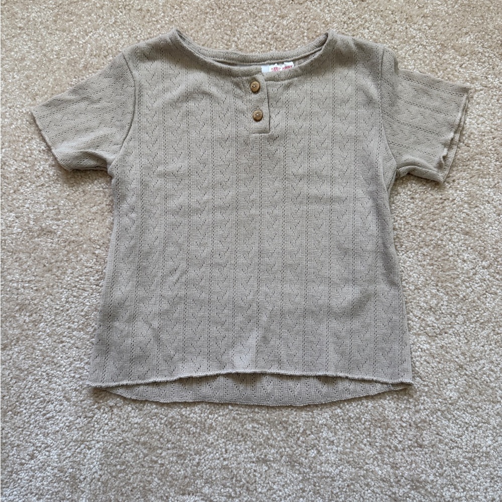 Zara Neutral Knit Short-Sleeve Henley Top in Light Beige 18-24m